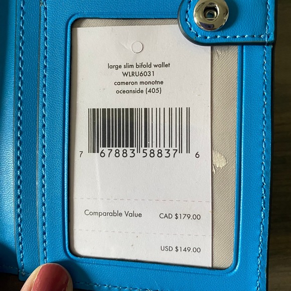 Kate Spade Large Slim Bifold Wallet Women OS Oceanside Blue Cameron Preppy Neon - Picture 5 of 8